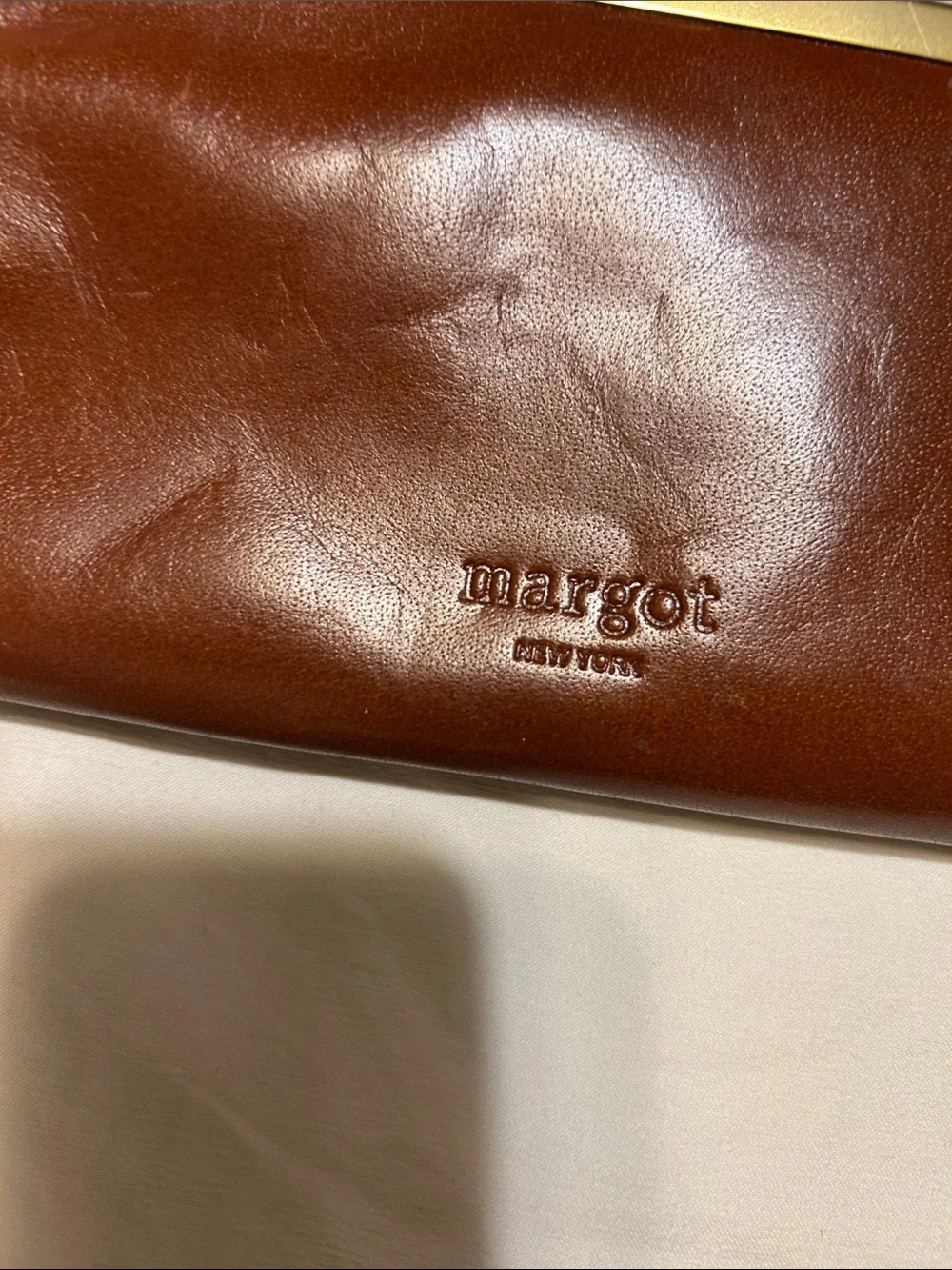 margot Brown Leather Wristlet Wallet with Gold Tone Hardware
